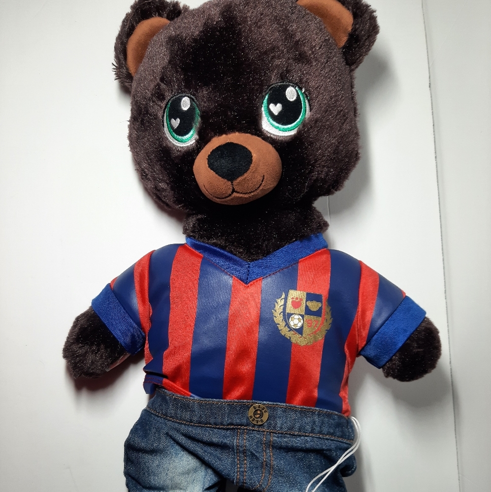Build A Bear Dark Brown Bear Green Heart Eyes Teddy Bear Plush